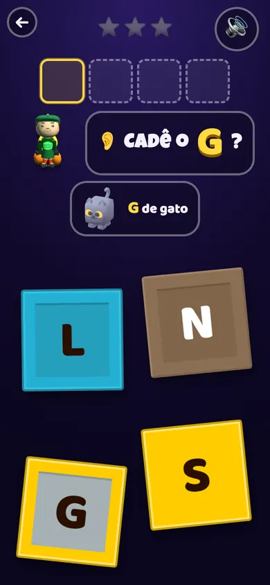 O jogo Qual é a letra perguntando ao Guga: "Cadê o G?", de gato